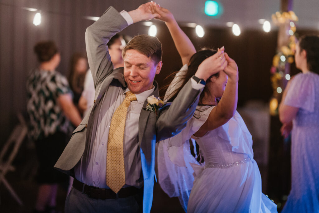 Bride and groom dancing at a lds/mormon church wedding held in Hemet, California