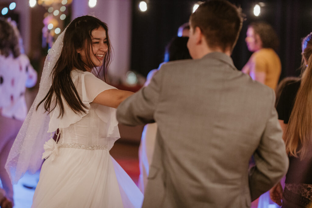 Bride and groom dancing at a lds/mormon church wedding held in Hemet, California