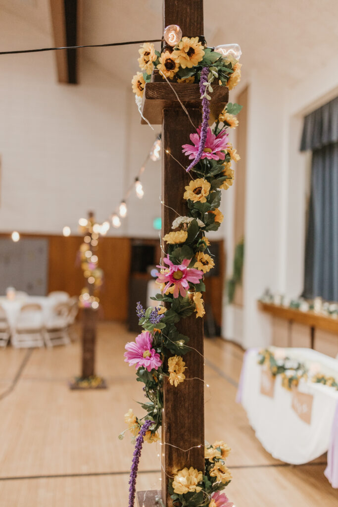 Flower decorations at a lds/mormon church wedding held in Hemet, California